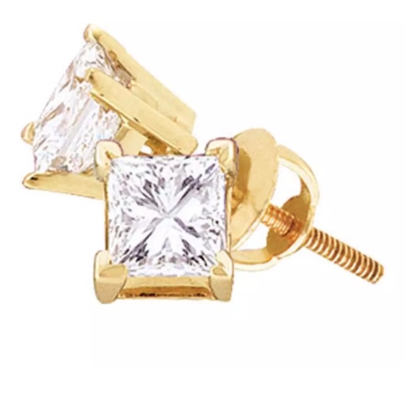 14k Princess Diamond Solitaire Stud Earring 1/6CTW - Picture 1 of 1